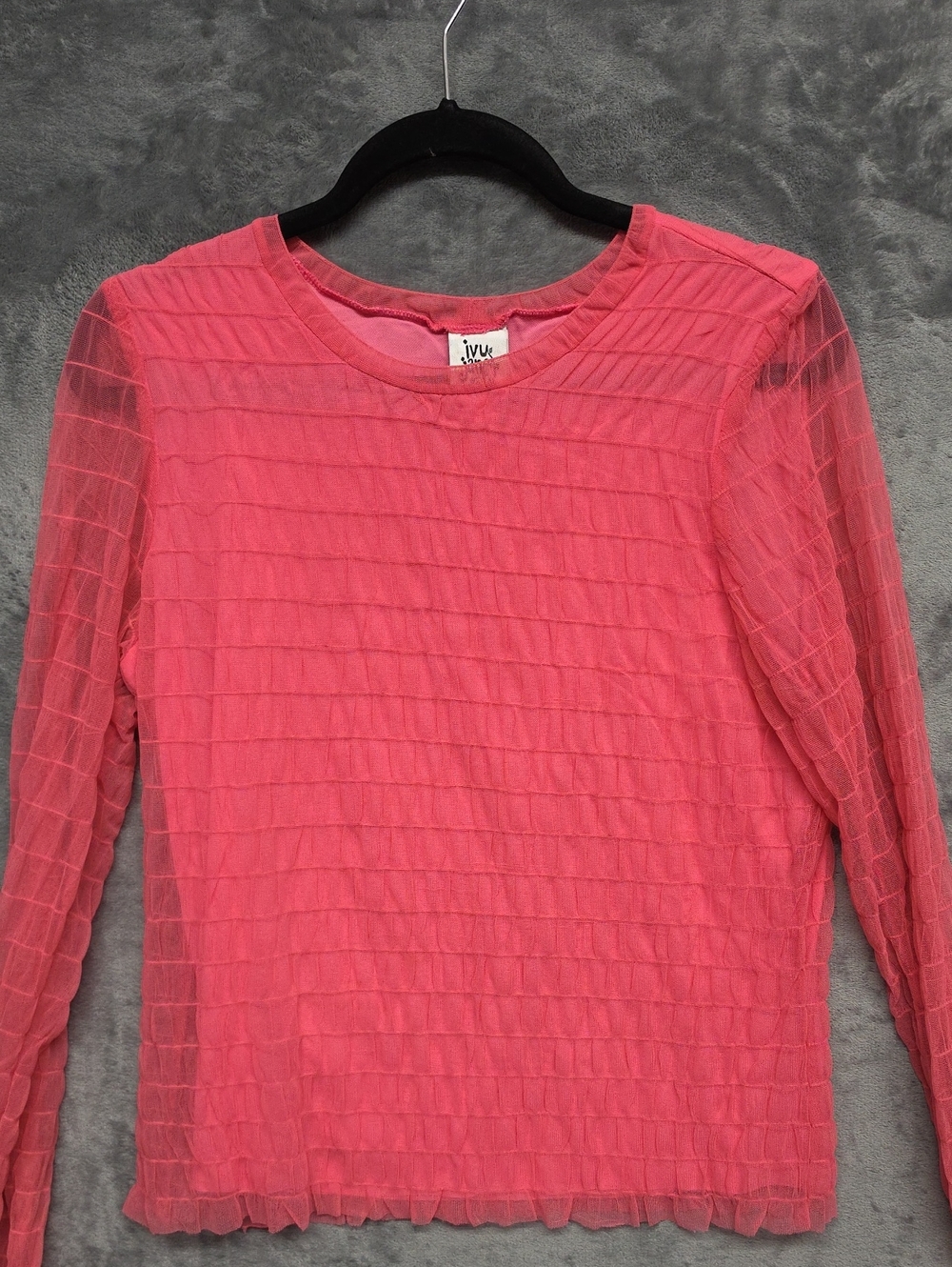 ivy jane Coral Pink Textured Sheer-Sleeve Long Sleeve Top Sz LG